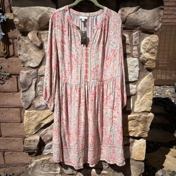 J. Jill Paisley Midi Dress Long Sleeve Pockets Size XL NWT Boho - Picture 1 of 8